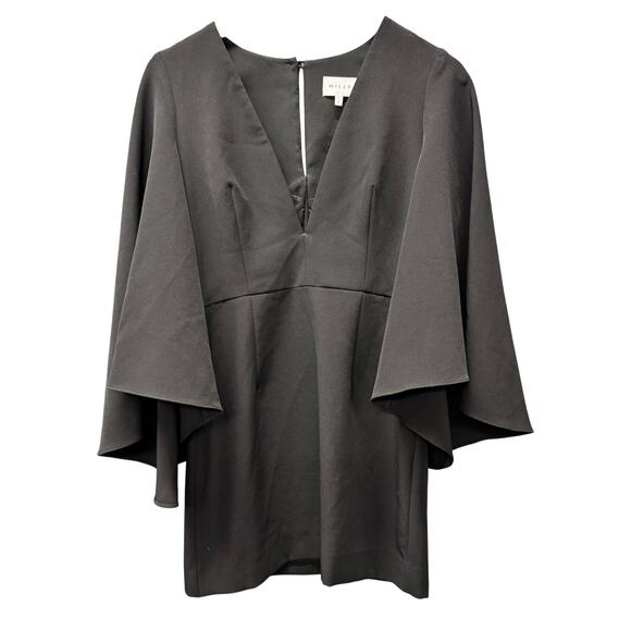 Milly Mini Dress Womens 2 Black Low V-Neck Keyhole Back Lined Kimono Sleeves - Picture 1 of 8